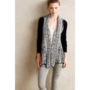 Anthropologie Stamped Jacquard Cardigan by Field Flower Black White Size Medium
